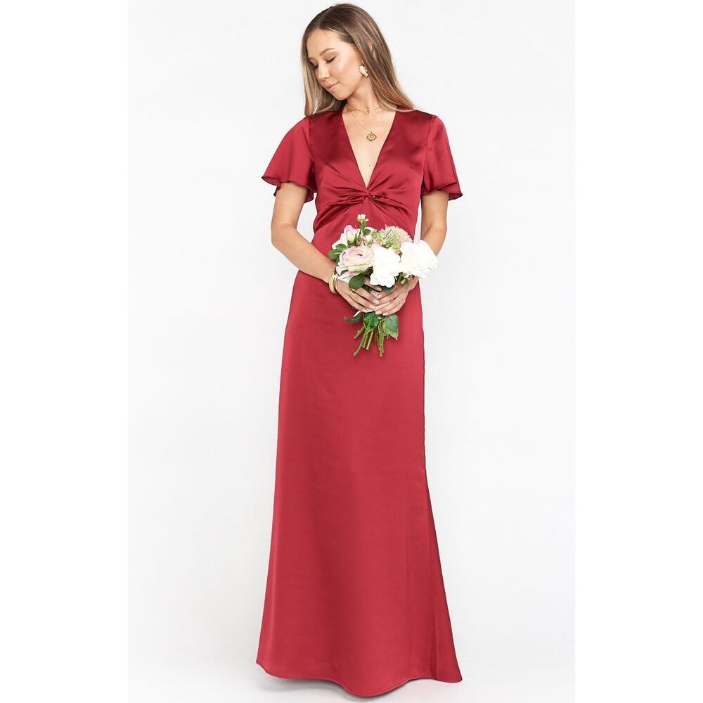 NWT Show Me Your Mumu Rome Twist Gown Ruby Luxe Satin Size Small Burgundy Red